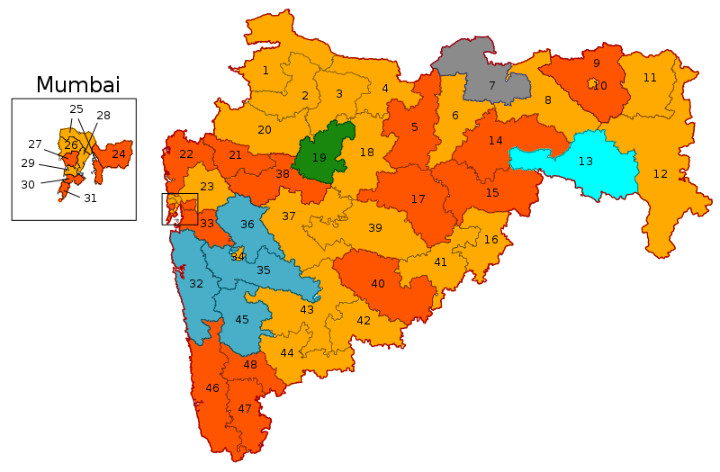 Which party has maximum number of MPs in Maharashtra?

