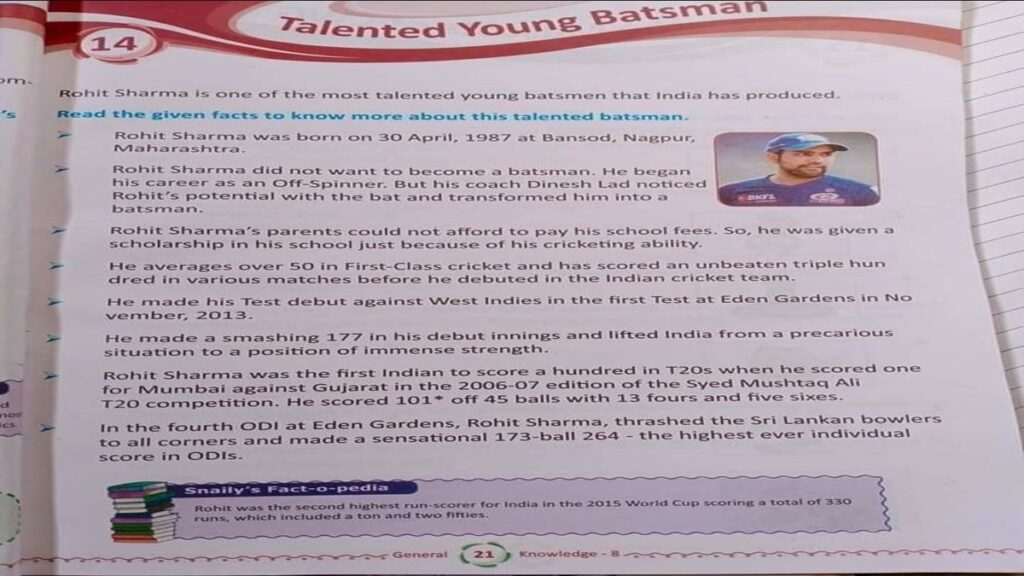 Rohit Sharma Mentioned In School Curriculum