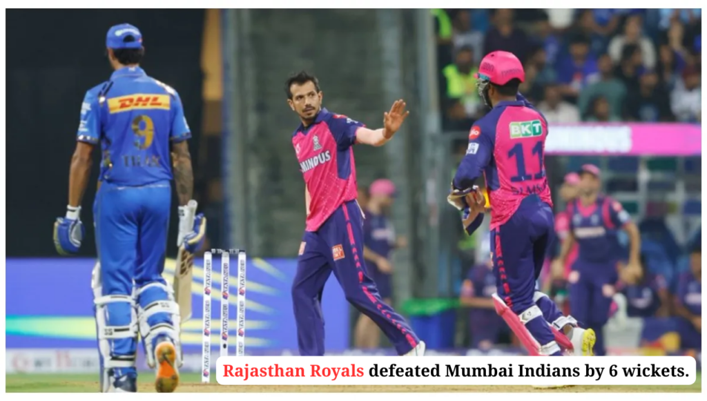 Rajasthan Royals defeated Mumbai Indians by 6 wickets.
