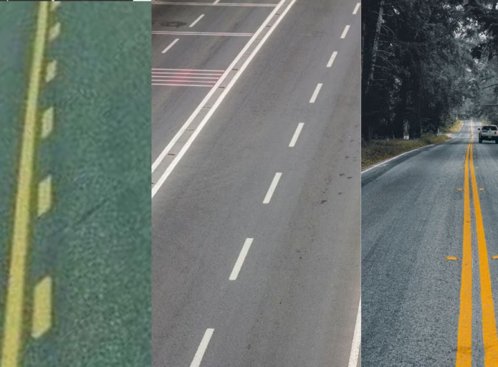 What do the white and yellow lines on the roads mean