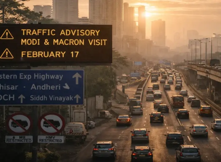 Mumbai traffic advisory signboard ahead of PM Modi and French President Macron visit February 17 batmya24.com