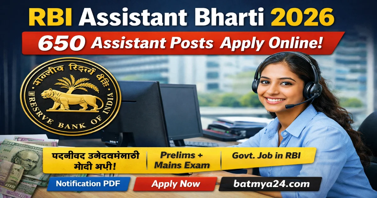 RBI Assistant Bharti 2026: भारतीय रिझर्व्ह बँकेत 650 जागांसाठी भरती – Apply Online