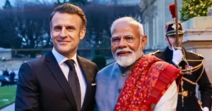 PM Narendra Modi greeting French President Emmanuel Macron at Mumbai visit | batmya24.com