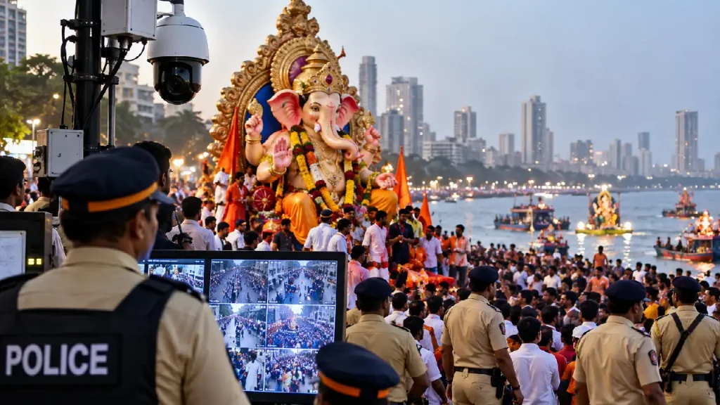 मुंबईत गणपती विसर्जनाच्या पार्श्वभूमीवर AI कॅमेरे आणि पोलिसांचा मोठा बंदोबस्त