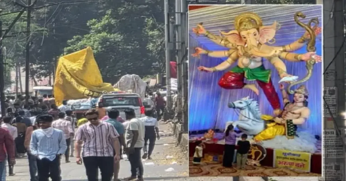 कोल्हापुरात विसर्जन मिरवणुकीत 21 फुटी गणेशमूर्ती कोसळली